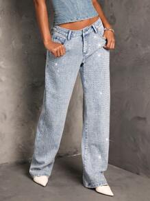 Rhinestone Straight Fit Jeans