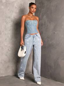 Rhinestone Straight Fit Jeans